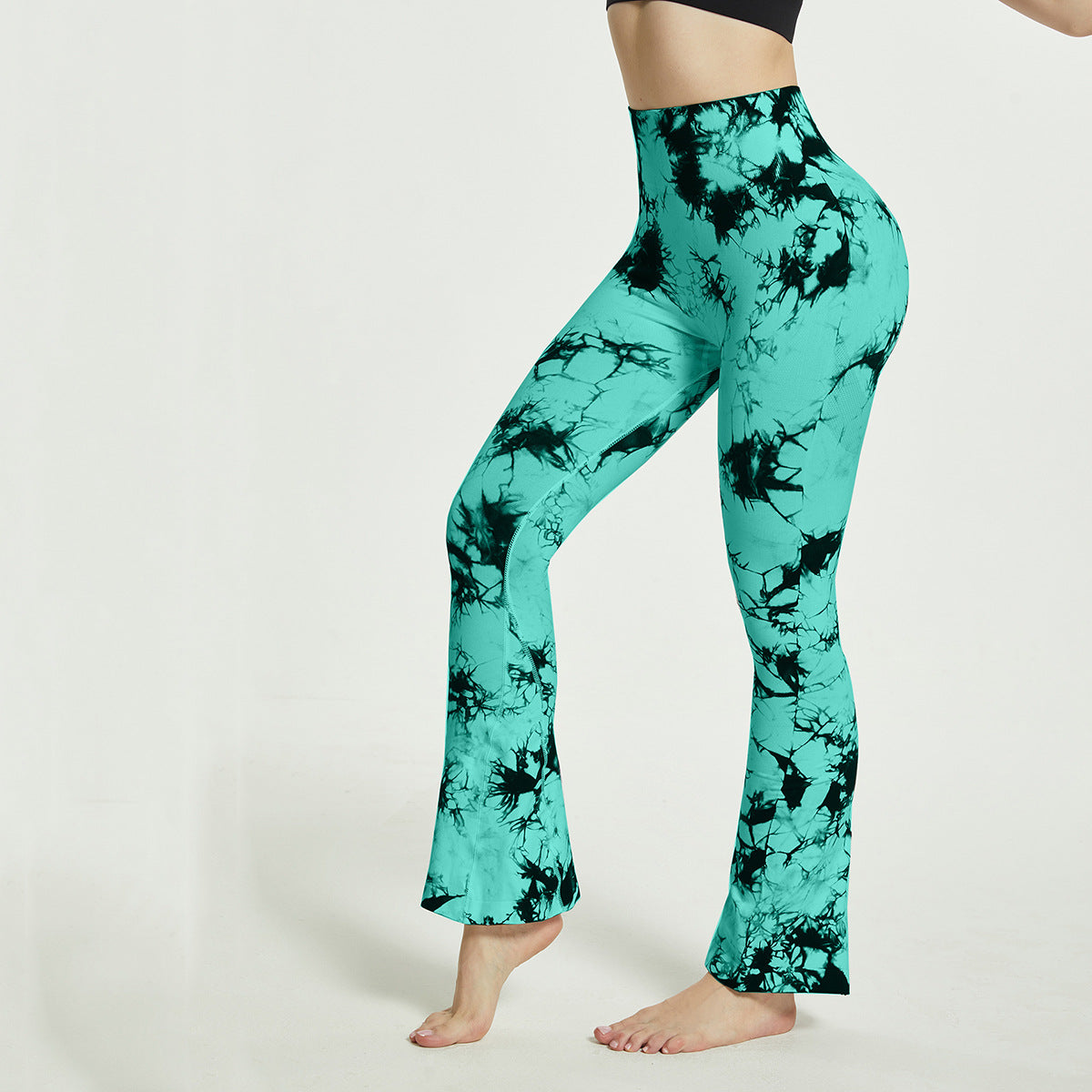 Fashion Tie Dye Printed Yoga Bell-Bottomed Pants Seamless High Waist Quick-drying Fitness Running Sports Leggings Women Flares Fashion Tie Dye Printed Yoga Bell-Bottomed Pants Seamless High Waist Quick-drying Fitness Running Sports Leggings Women Flares
